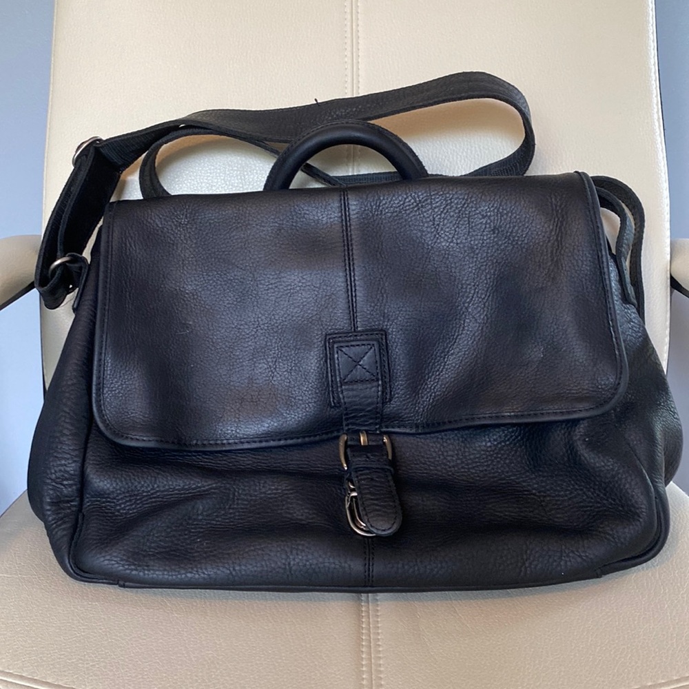 LL Bean full leather black messenger bag